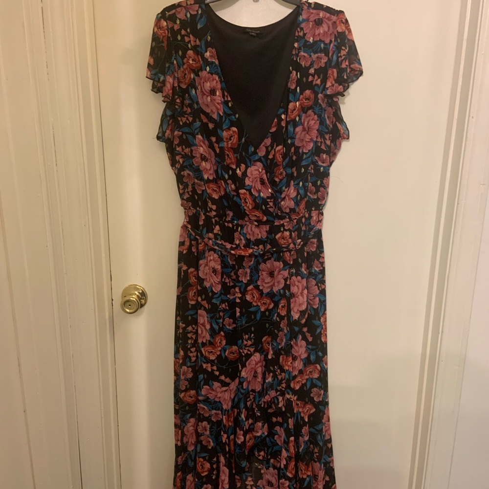 Macy's Black and Pink Floral High Low Dress